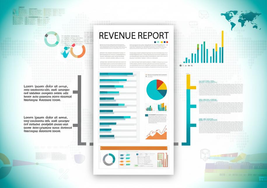 Báo cáo doanh thu với biểu đồ tăng trưởng.