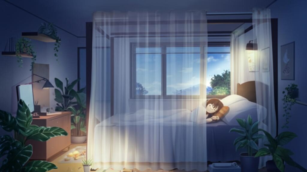 Serene bedroom scene promoting restful sleep.