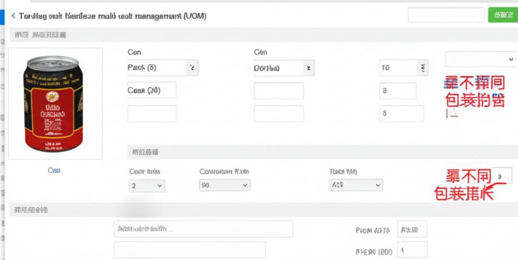Giao diện phần mềm quản lý nhiều đơn vị tính với sản phẩm nước ngọt