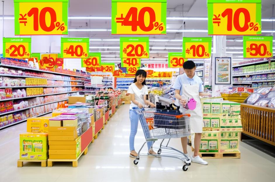 Lối đi siêu thị khuyến mãi.