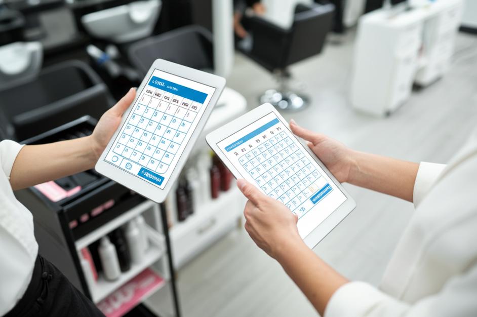 Giao diện phần mềm quản lý salon trên tablet.