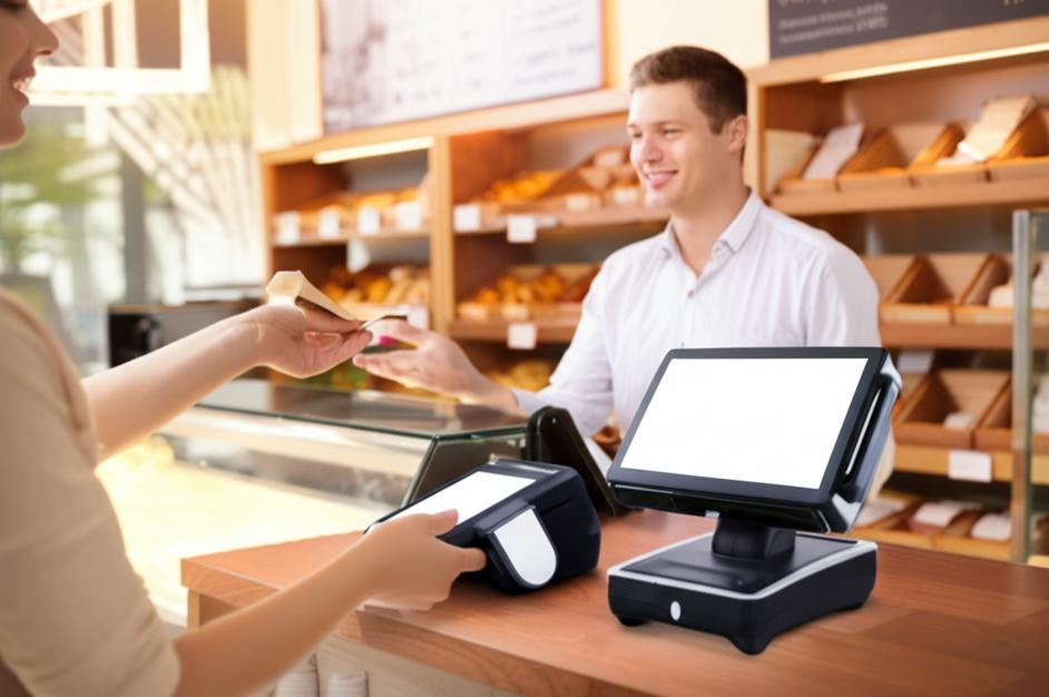 Máy tính tiền POS tại cửa hàng bánh ngọt