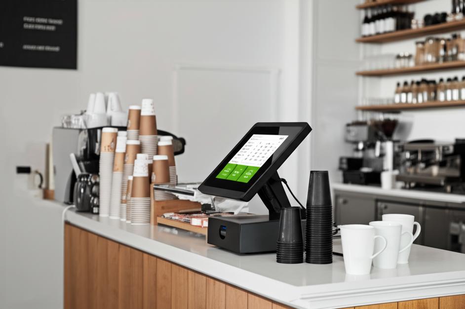 Máy tính tiền quán cafe Ebiz POS hiện đại và dễ sử dụng.