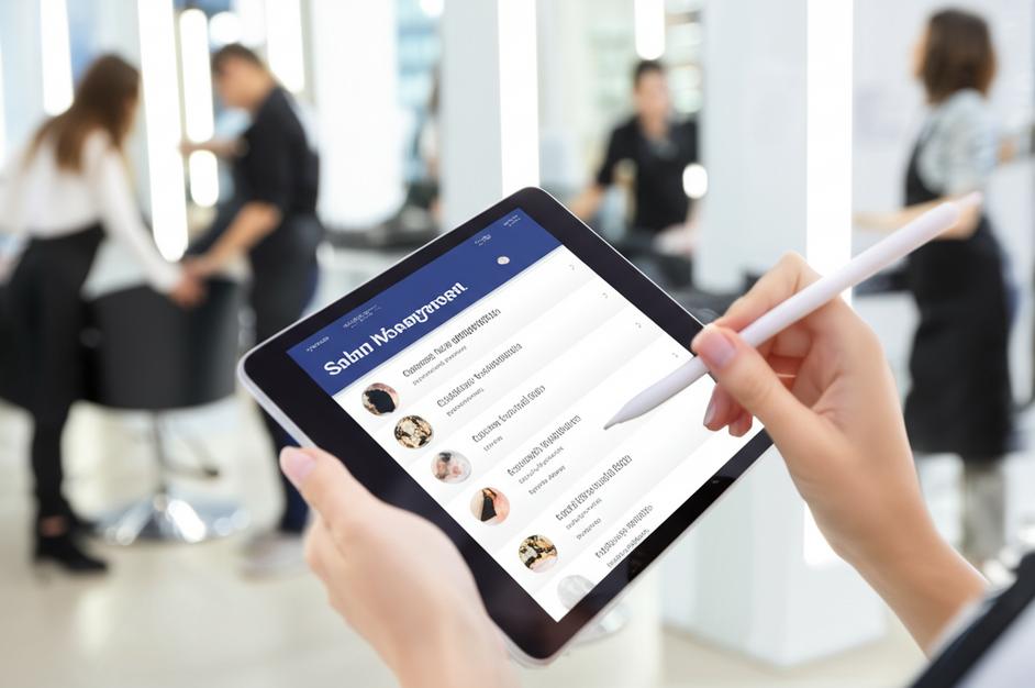 Phần mềm bán hàng salon tóc Ebiz trên máy tính bảng.