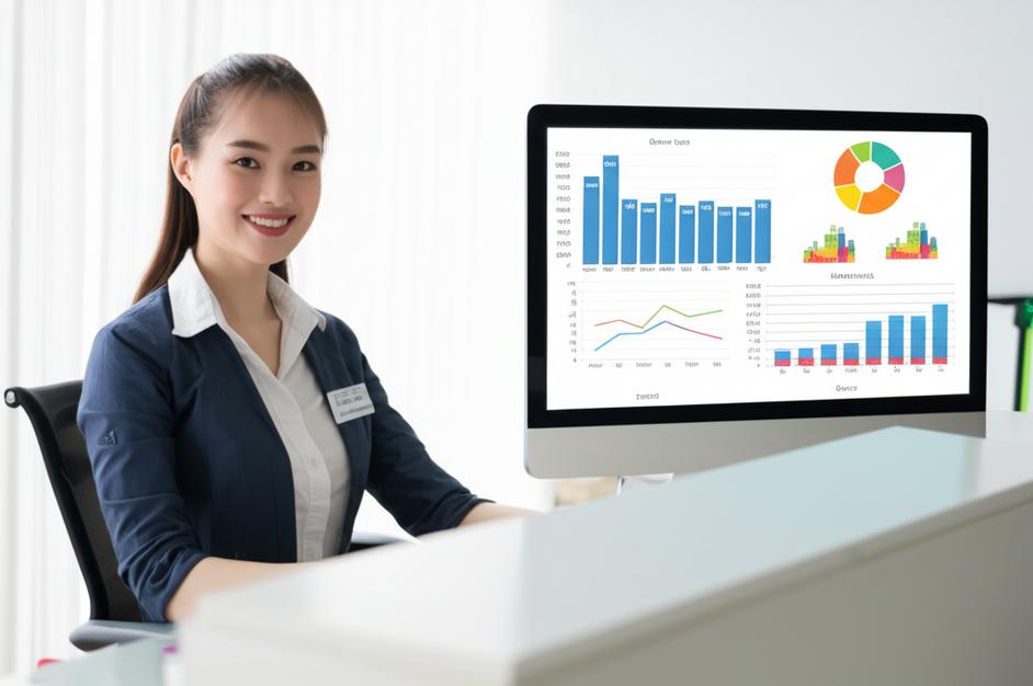 Quầy lễ tân phòng khám và phần mềm quản lý chi phí.