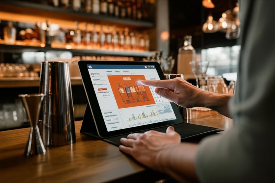 Giao diện nền tảng quản lý bar trên máy tính bảng.