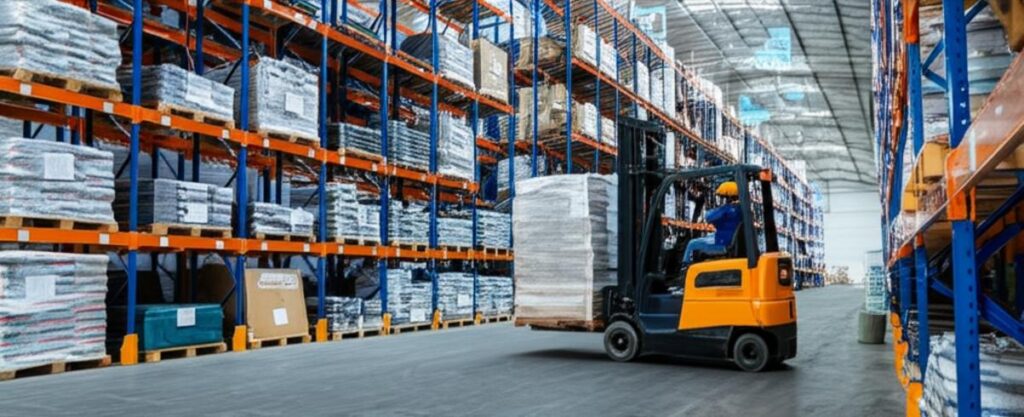 Kho xây dựng được quản lý hiệu quả với vật liệu được sắp xếp và công nghệ hỗ trợ.