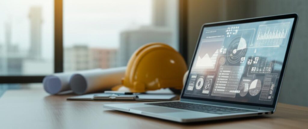 Giao diện phần mềm quản lý công nợ xây dựng trên máy tính bảng tại công trường.