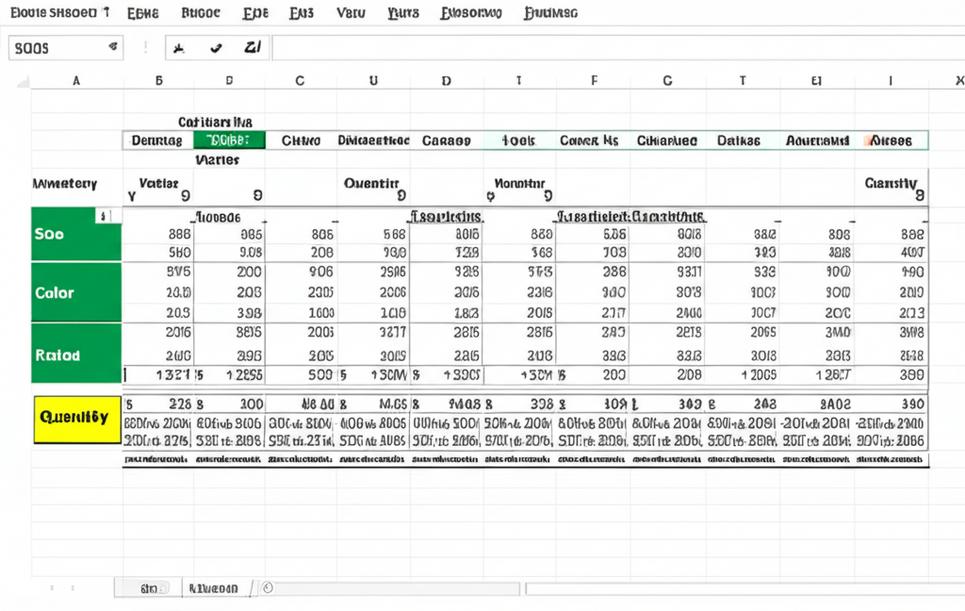 Bảng tính Excel quản lý kho theo size và màu.