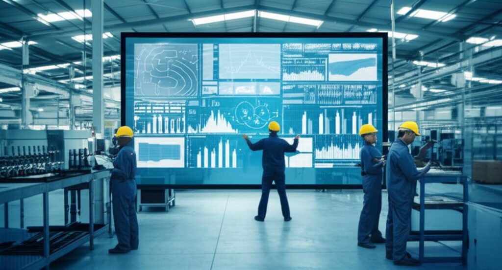 Nhà máy sản xuất hiện đại sử dụng phần mềm quản lý.