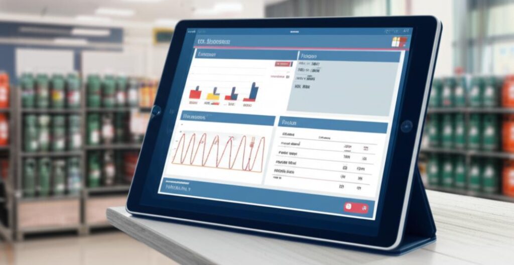 Giao diện phần mềm quản lý bán gas hiển thị kho hàng và khách hàng.