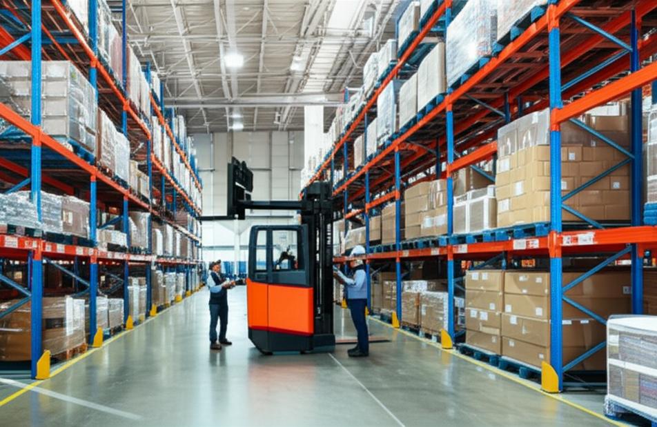 Kho hàng logistics được quản lý bằng phần mềm.