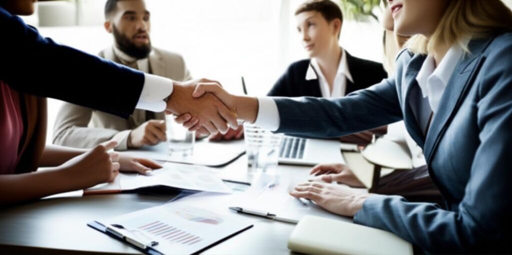 Cuộc đàm phán chuyên nghiệp với sự hợp tác và trao đổi ý kiến.
