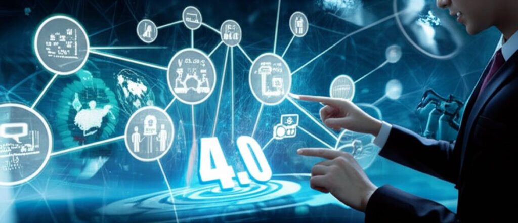 Minh họa doanh nghiệp chuyển đổi số trong kỷ nguyên Công nghiệp 4.0 với công nghệ và con người kết nối.