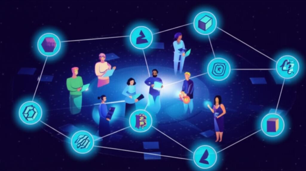 Minh họa Creator Economy trên Web3 với người sáng tạo, blockchain, NFT và cộng đồng.