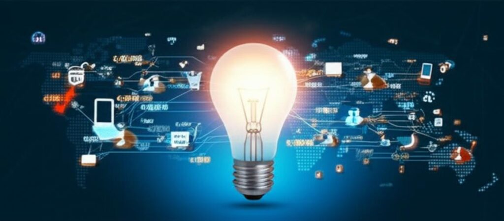 Khai phá Insight Khách hàng từ Big Data: Chìa khóa đột phá kinh doanh 7 Biểu đồ Big Data kết nối các nguồn dữ liệu khác nhau, với biểu tượng bóng đèn phát sáng ở trung tâm tượng trưng cho Insight khách hàng.