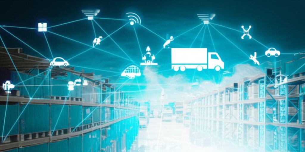 Minh họa kết nối IoT trong chuỗi cung ứng, thể hiện sự hiệu quả và minh bạch.