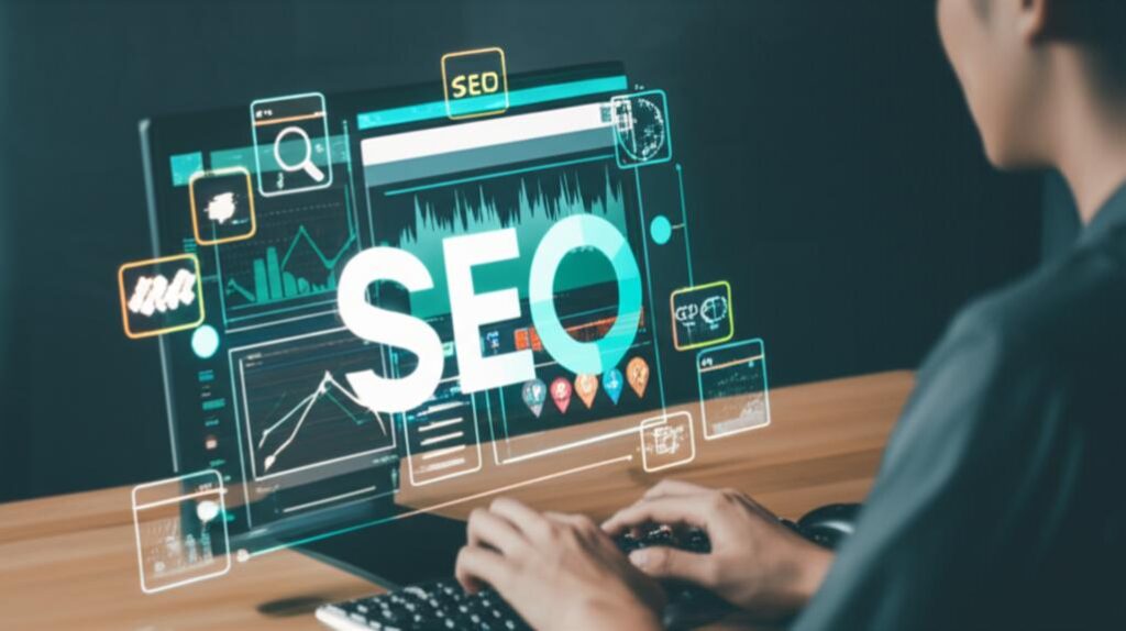 Người làm SEO tối ưu hóa website trên máy tính.