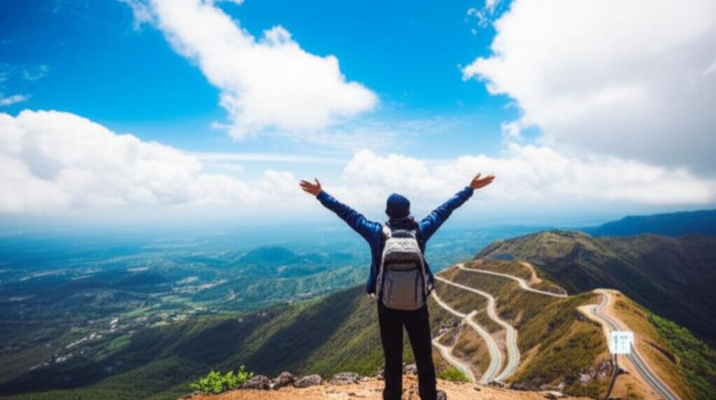 Bí Quyết Thích Ứng Linh Hoạt: Chìa Khóa Thành Công Trong Mọi Hoàn Cảnh 1 Biểu tượng của sự thích ứng và vượt qua thử thách, với hình ảnh người chinh phục đỉnh cao và tầm nhìn bao quát.