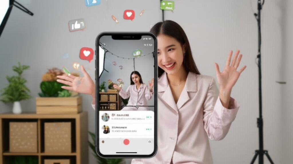 Người phụ nữ livestream bán hàng thu hút, tương tác cao.