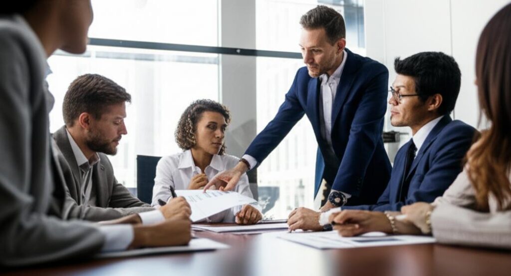 Nhóm người thảo luận và đàm phán hiệu quả quanh bàn.