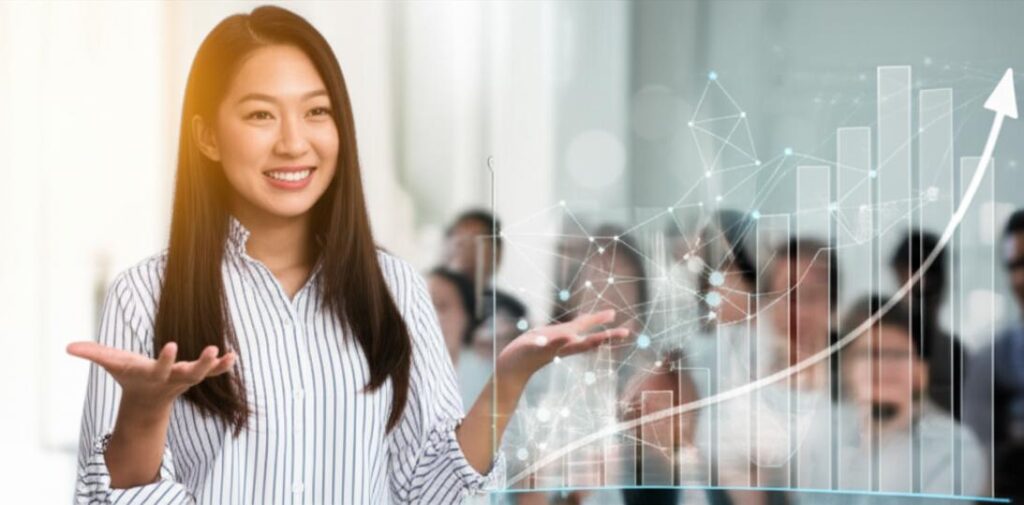 Người thuyết trình tự tin truyền đạt thông điệp.