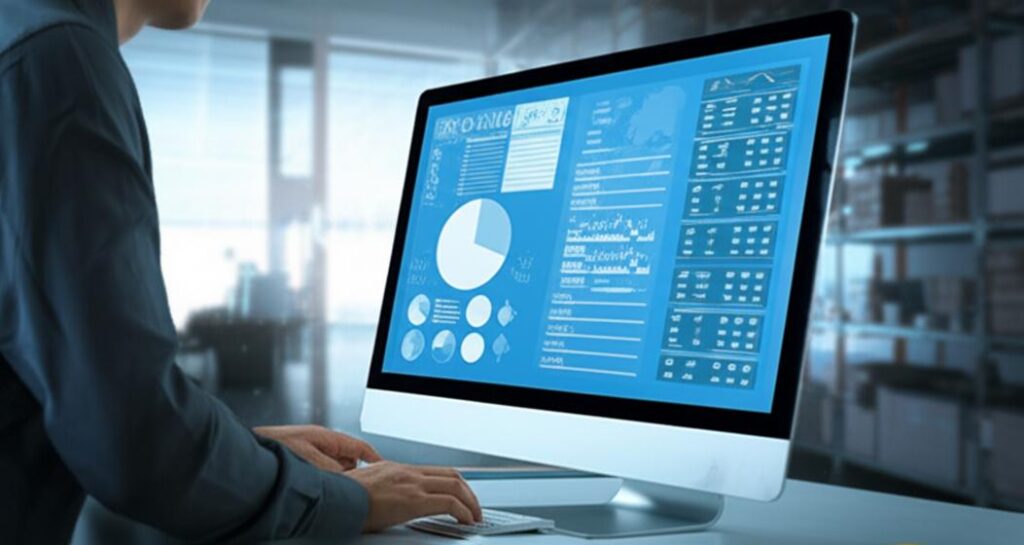 Giao diện phần mềm quản lý kho hiện đại trên màn hình máy tính.