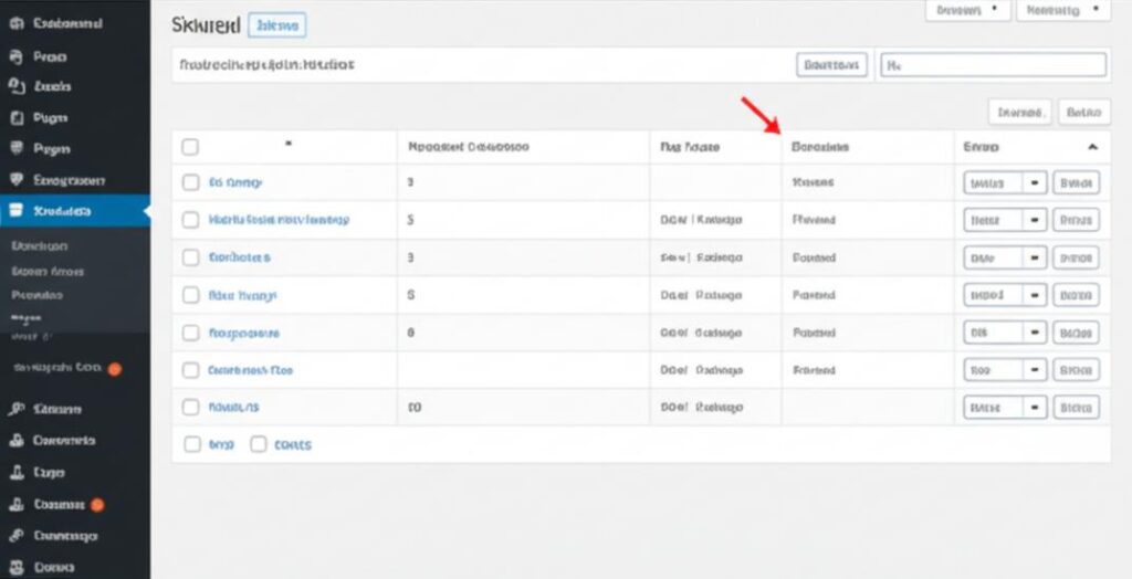 Giao diện phần mềm quản lý sản phẩm WordPress với các thông tin chi tiết và chức năng sắp xếp.