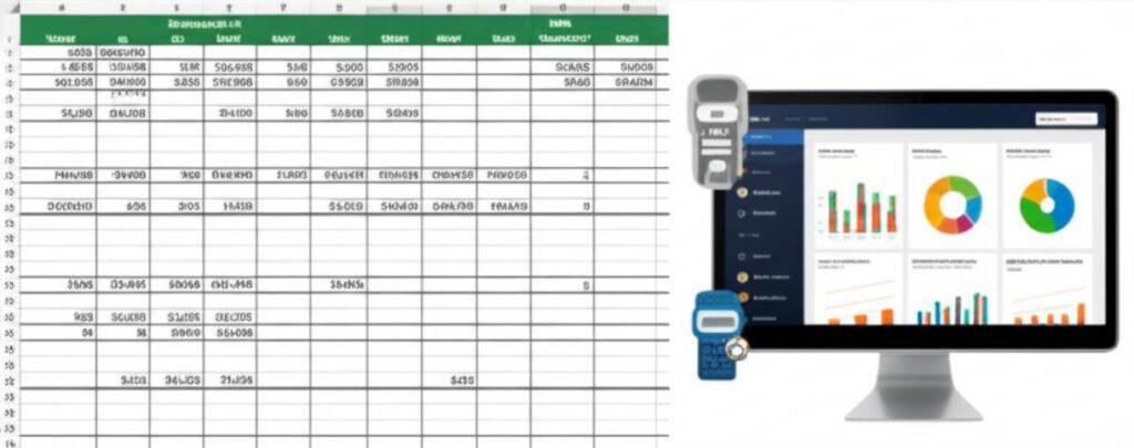 So sánh giao diện Excel và phần mềm quản lý nhà sách.
