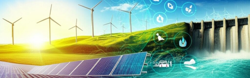 Tổng hợp các công nghệ năng lượng tái tạo như năng lượng mặt trời, gió, thủy điện, địa nhiệt, sinh khối.