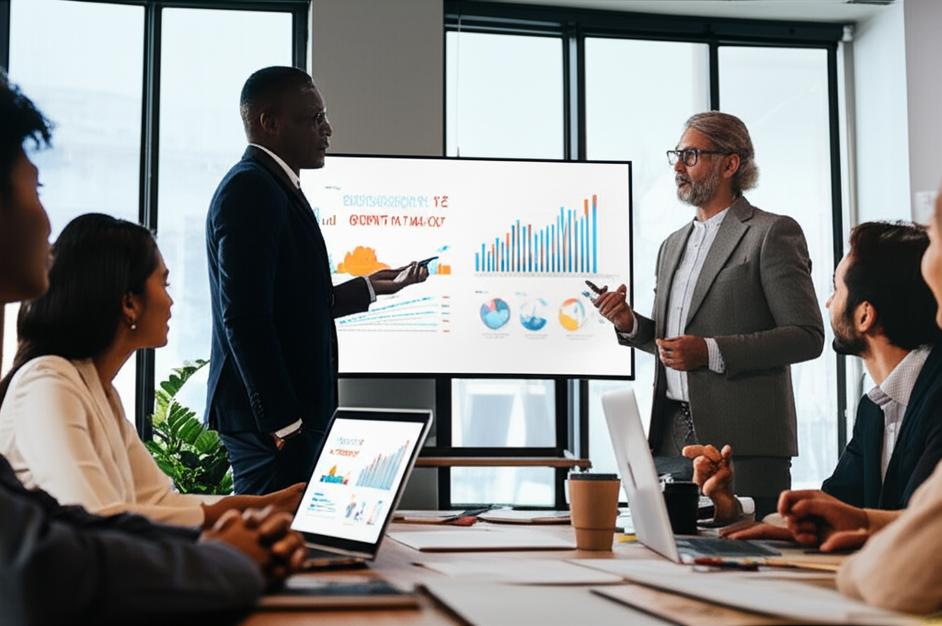 Nhà sáng lập startup thuyết trình ý tưởng kinh doanh với nhà đầu tư.