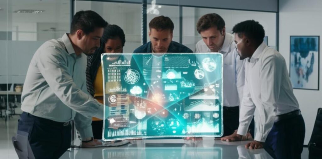 Minh họa quá trình chuyển đổi số doanh nghiệp với công nghệ và con người.