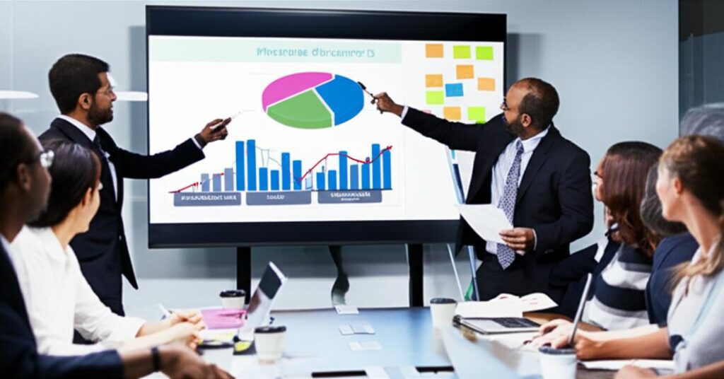 Chuyên gia thảo luận chiến lược kinh doanh với biểu đồ.