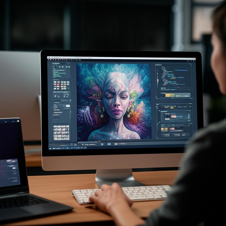 Người dùng tạo tranh nghệ thuật bằng AI trên máy tính.