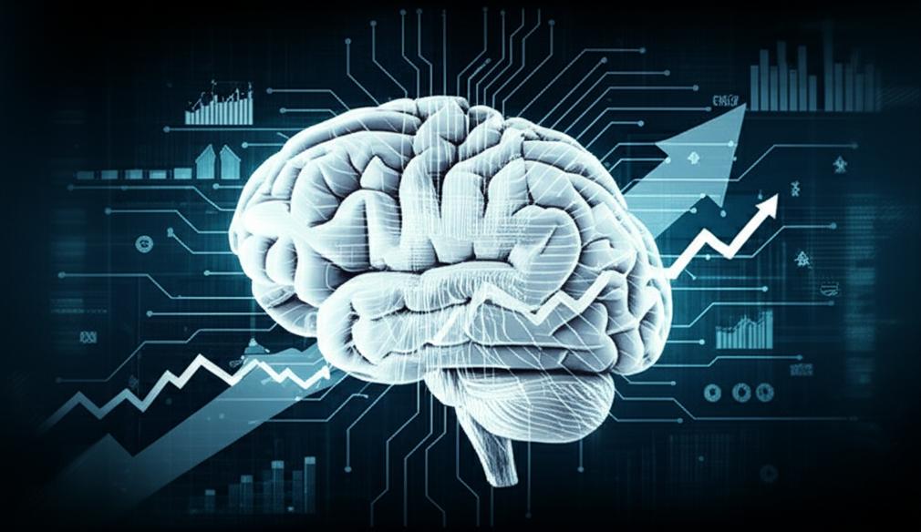 Minh họa sự kết hợp giữa trí tuệ con người và AI trong việc ra quyết định kinh doanh, với các yếu tố dữ liệu và công nghệ.