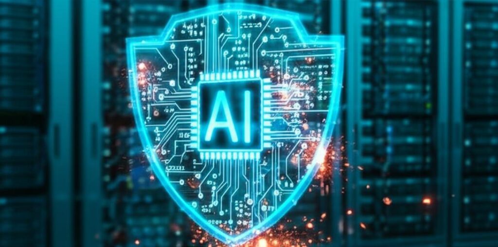 AI trong An ninh Mạng: Lá chắn thông minh chống lại mối đe dọa số 6 Lá chắn kỹ thuật số AI bảo vệ trung tâm dữ liệu khỏi các cuộc tấn công mạng.