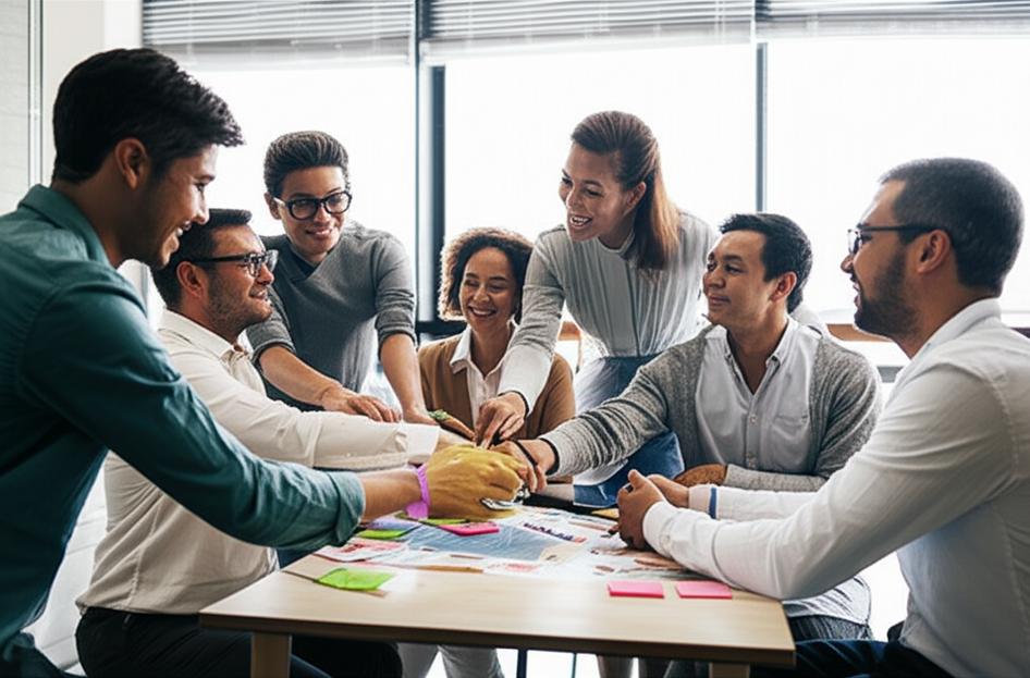 Nhân viên hợp tác vui vẻ trong môi trường làm việc tích cực.