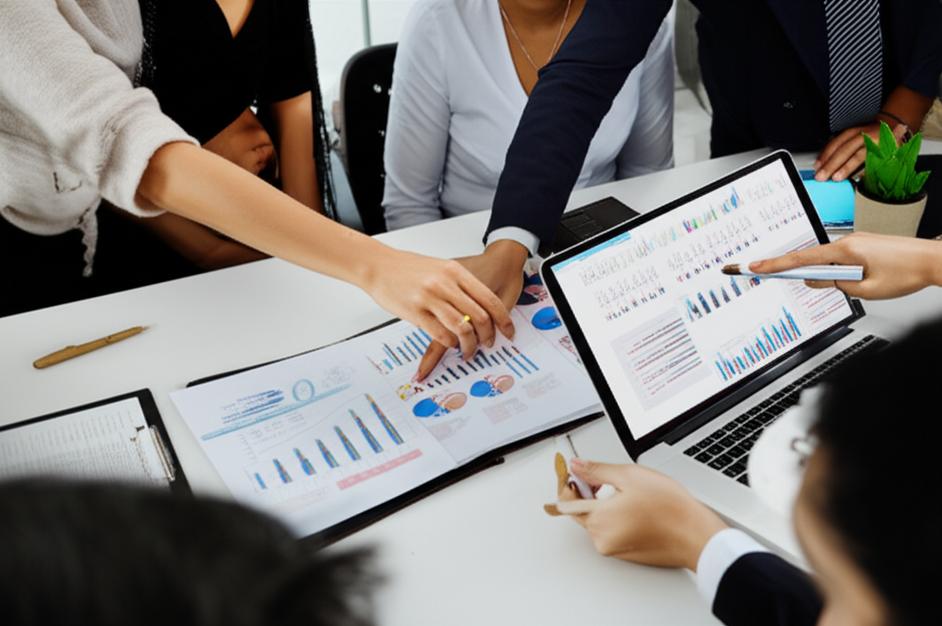 Nhóm người thảo luận về dữ liệu, thể hiện sự minh bạch và tin cậy.