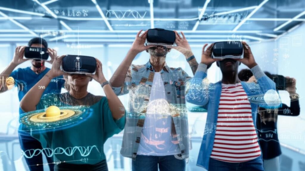 Học sinh trải nghiệm bài học thực tế ảo về sinh học.