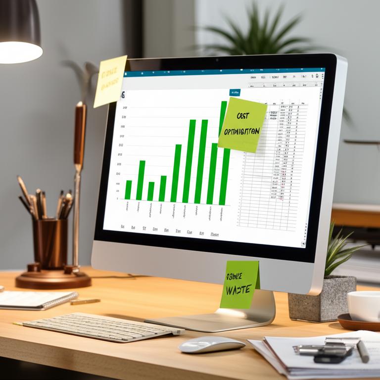 Biểu đồ tăng trưởng và bảng tính trên màn hình máy tính, tượng trưng cho việc tối ưu hóa chi phí và tăng lợi nhuận.