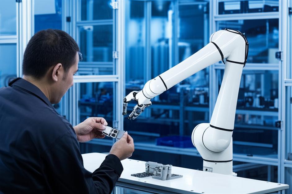 Robot Cộng Tác: Giải Pháp Tăng Năng Suất Toàn Diện Cho Doanh Nghiệp 10 Robot cộng tác làm việc cùng con người trong dây chuyền sản xuất hiện đại.