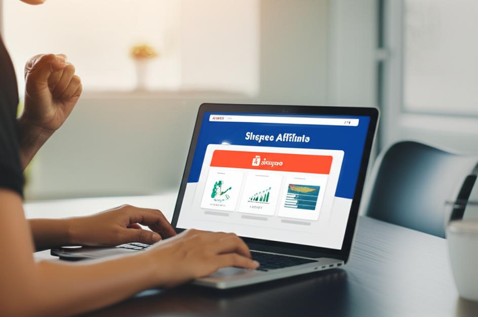 Người trẻ làm việc trên laptop với giao diện Shopee và biểu đồ thu nhập, minh họa cho việc kiếm tiền online với Shopee Affiliate.