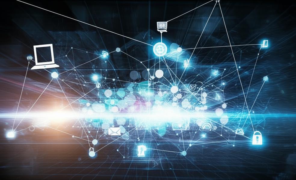 Minh họa về kinh tế số với các yếu tố công nghệ và dữ liệu kết nối.