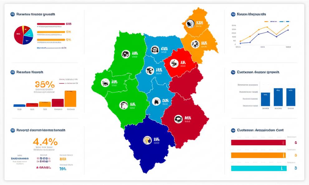 Bản đồ doanh thu theo khu vực với các chỉ số KPI.
