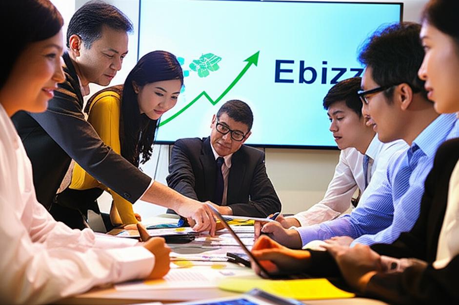 Đội ngũ thảo luận chiến lược đối tác phân phối với sự hỗ trợ của phần mềm Ebiz.