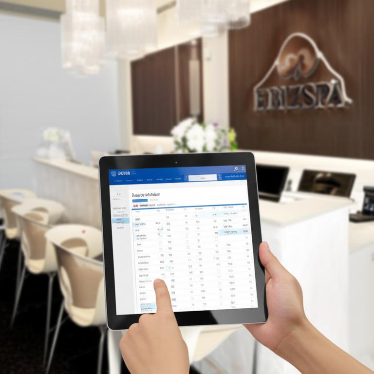 Giao diện phần mềm quản lý spa EbizSpa trên máy tính bảng.