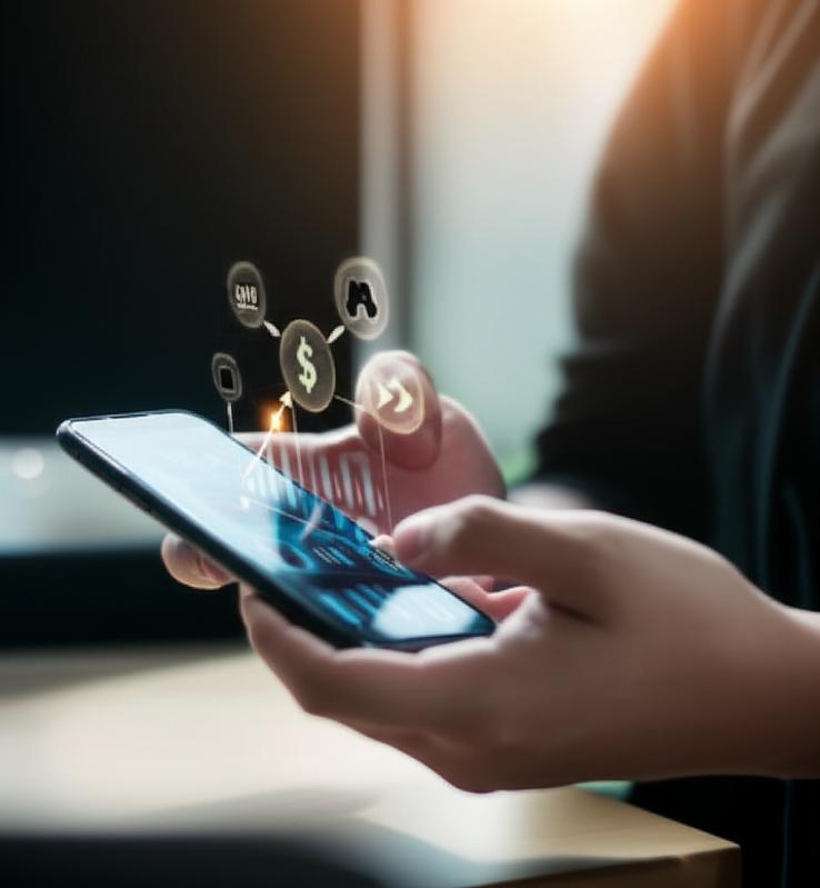 Fintech: Đòn Bẩy Tài Chính Giúp Doanh Nghiệp Siêu Nhỏ Vươn Tầm 8 Doanh nhân sử dụng ứng dụng Fintech trên điện thoại để quản lý tài chính doanh nghiệp nhỏ.