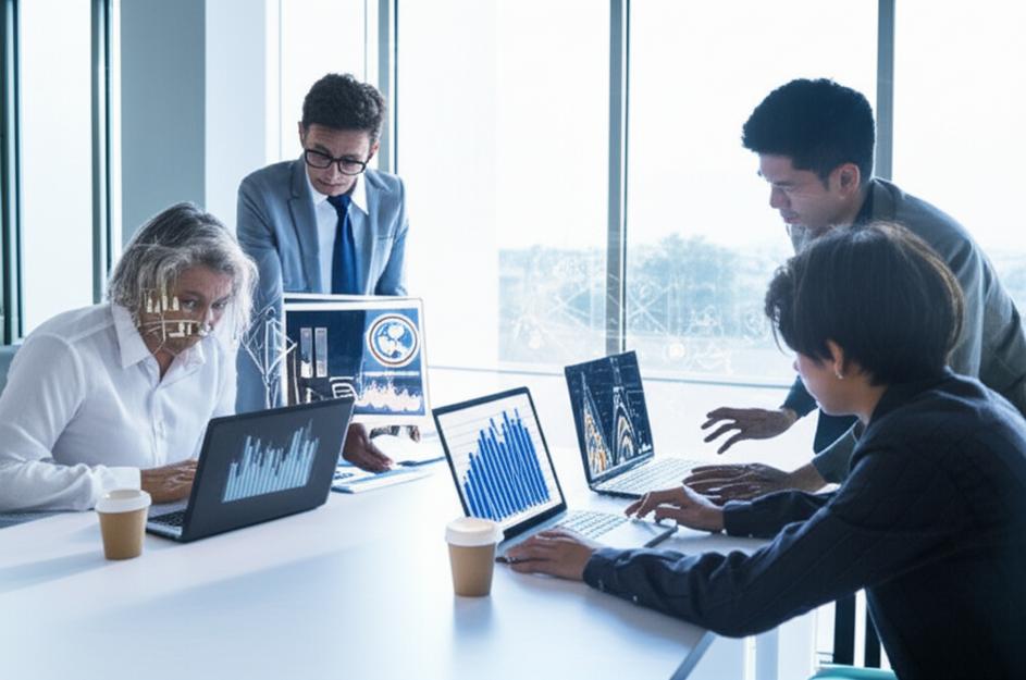 Nhân viên làm việc hiệu quả trong văn phòng hiện đại, sử dụng công nghệ.