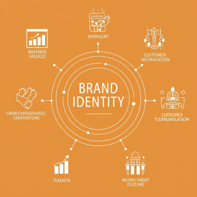 Minh họa quá trình xây dựng hình ảnh thương hiệu với các yếu tố cốt lõi và tương tác khách hàng.
