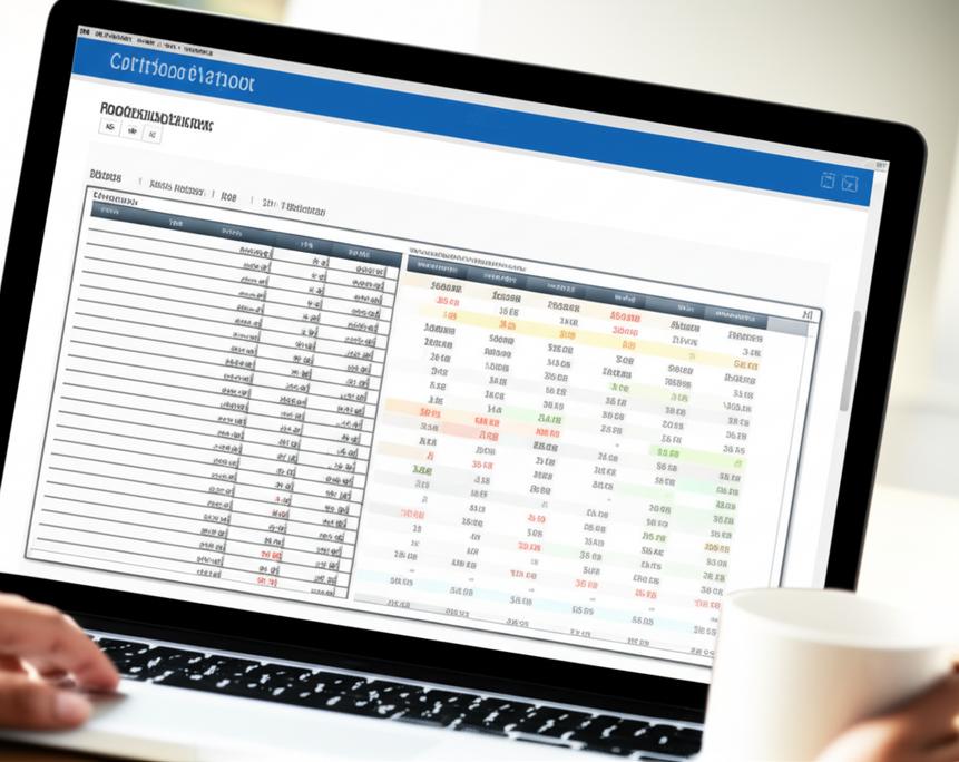 Bảng kế hoạch dòng tiền mẫu hiển thị các số liệu tài chính trên màn hình máy tính.